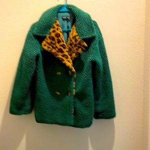 COPY - Shein women’s green long sleeved fleece and animal print jacket. Small s…
